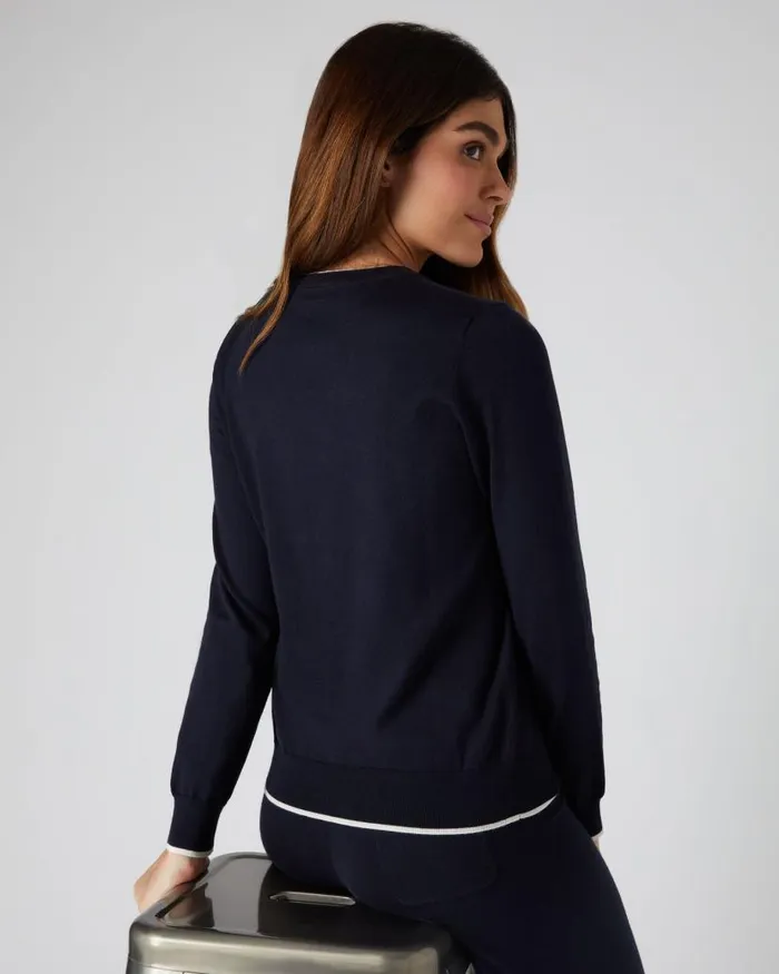 NPeal Jumpers Women Cotton Cashmere Round Neck Jumper Navy Blue