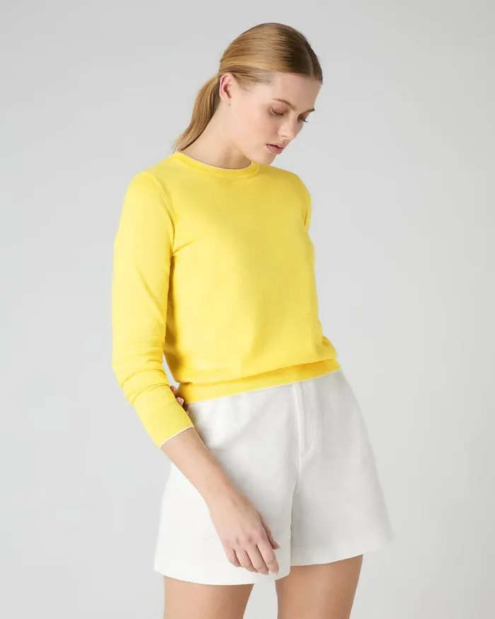 NPeal Jumpers Women Cotton Cashmere Round Neck Jumper Sunshine Yellow
