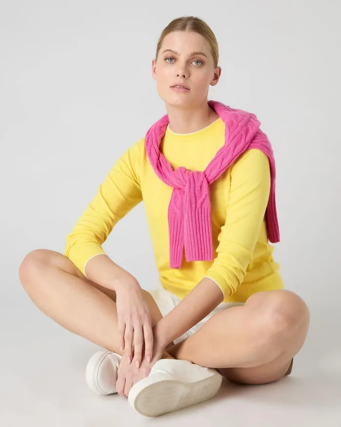 NPeal Jumpers Women Cotton Cashmere Round Neck Jumper Sunshine Yellow