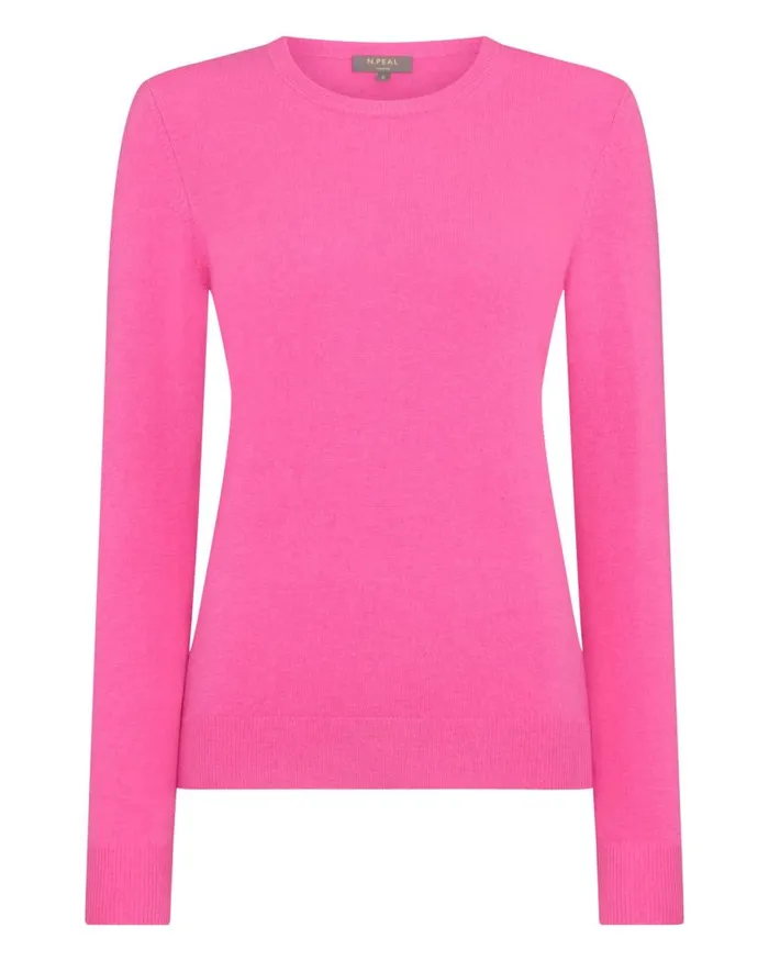 NPeal Jumpers Women Evie Classic Round Neck Cashmere Jumper Vibrant Pink