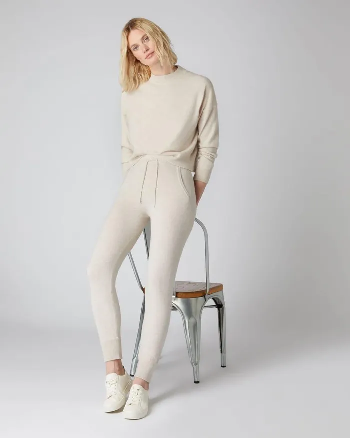 NPeal Leggings and Trousers Women Tabitha Plain Cashmere Lounge Trousers Ecru White