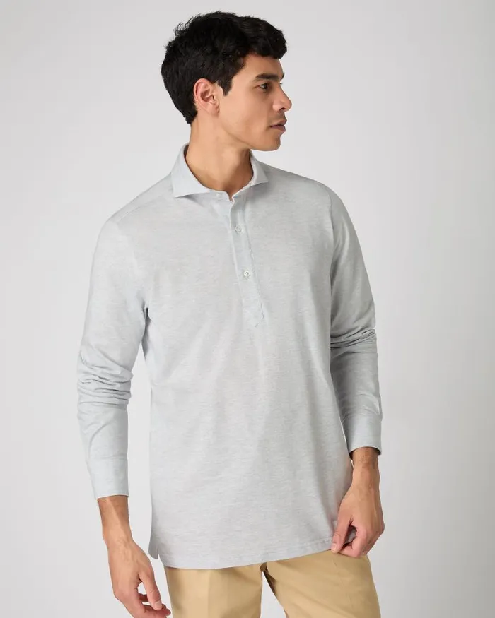 NPeal Polos and Tshirts Men Antibes Cotton Cashmere Polo Shirt Light Grey
