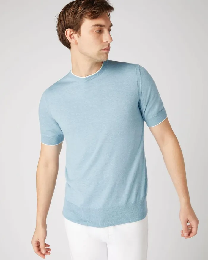 NPeal Polos and Tshirts Men Newquay Cotton Cashmere TShirt Cornflower Blue