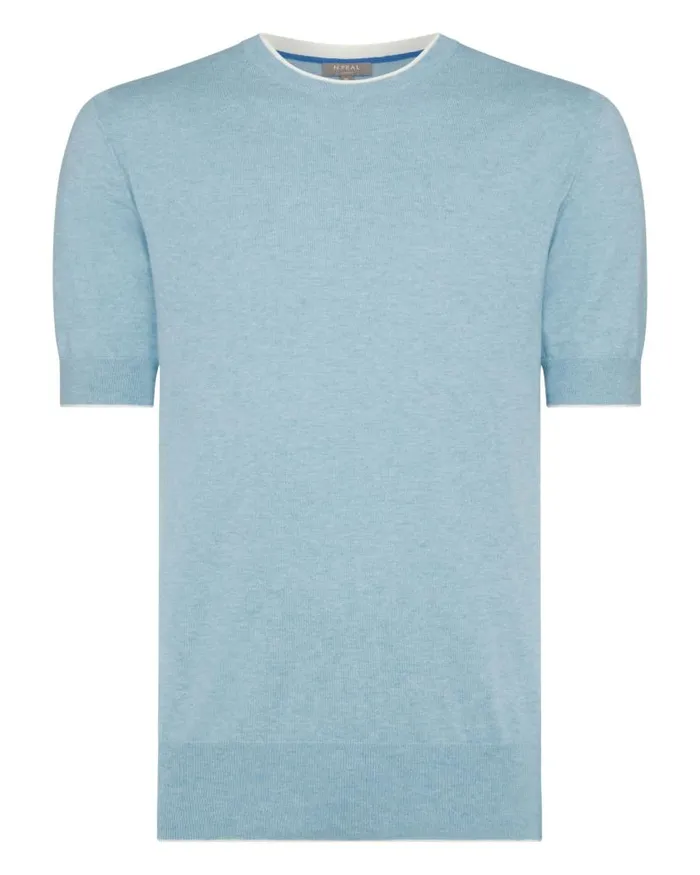 NPeal Polos and Tshirts Men Newquay Cotton Cashmere TShirt Cornflower Blue