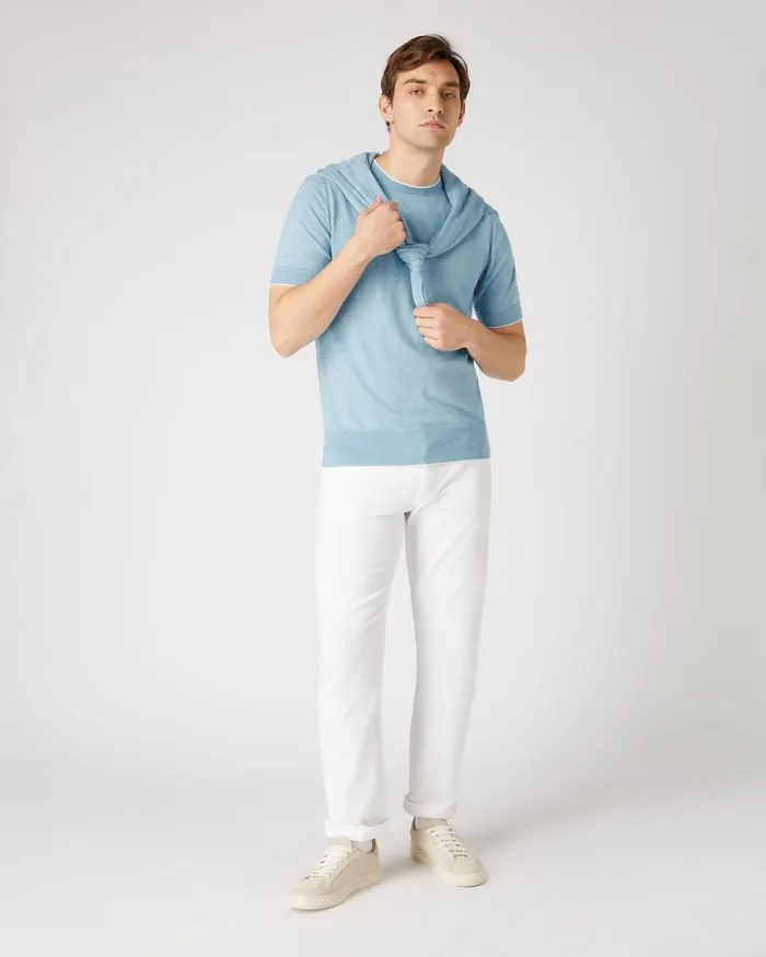 NPeal Polos and Tshirts Men Newquay Cotton Cashmere TShirt Cornflower Blue