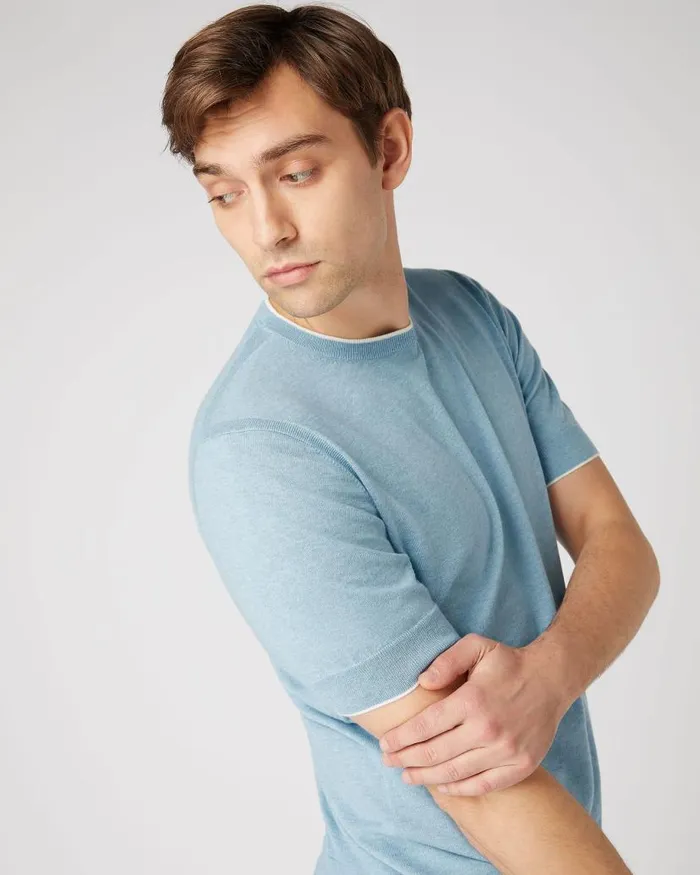 NPeal Polos and Tshirts Men Newquay Cotton Cashmere TShirt Cornflower Blue