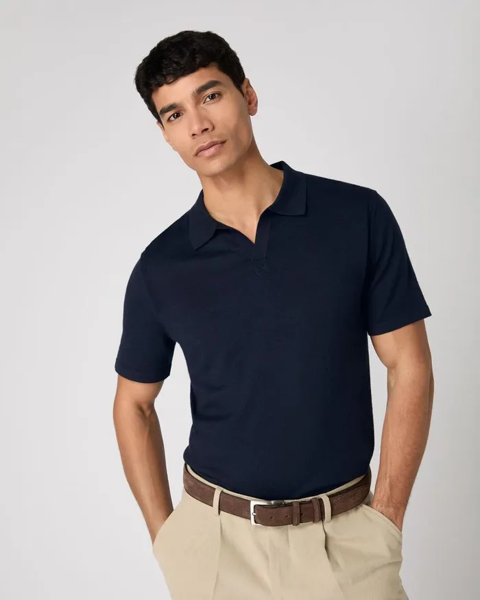 NPeal Polos and Tshirts Men Polo Cotton Cashmere TShirt Navy Blue