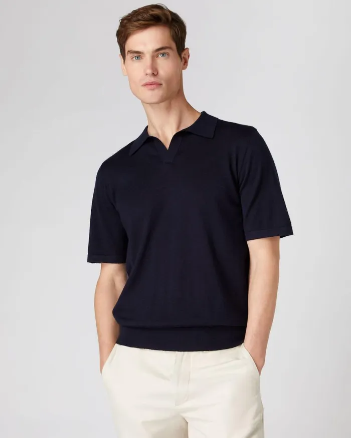 NPeal Polos and Tshirts Men Relaxed Polo Cashmere T Shirt Navy Blue