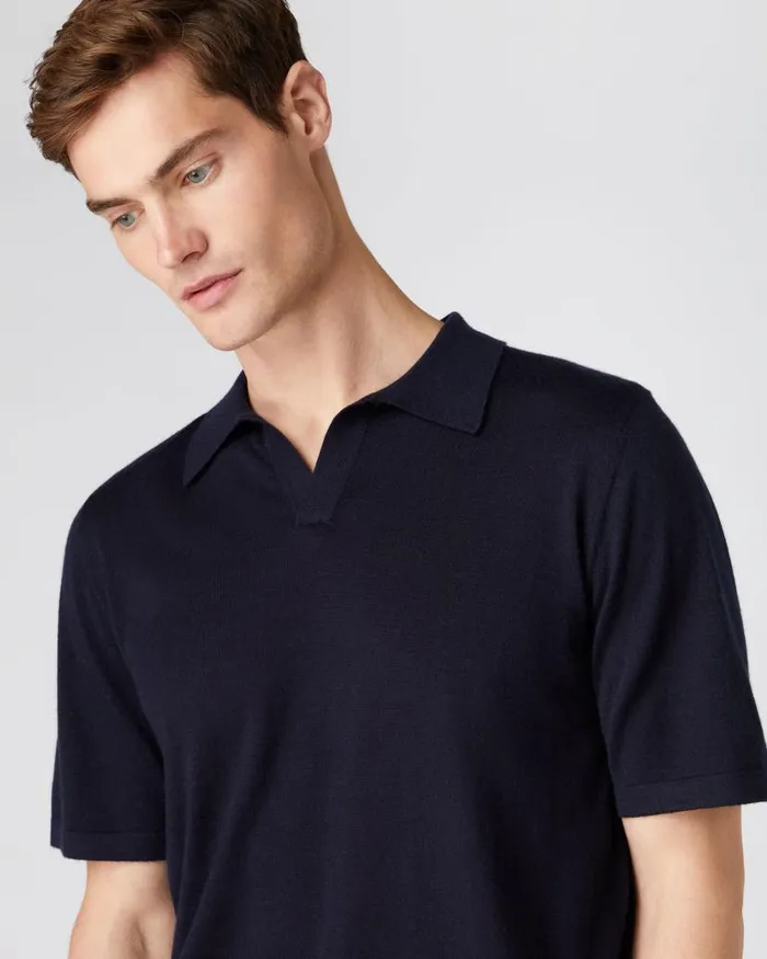 NPeal Polos and Tshirts Men Relaxed Polo Cashmere T Shirt Navy Blue