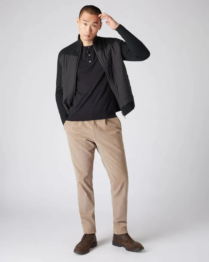 NPeal Polos and Tshirts Men Round Neck Cotton Cashmere Henley Black