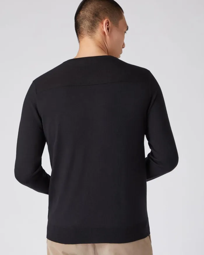 NPeal Polos and Tshirts Men Round Neck Cotton Cashmere Henley Black