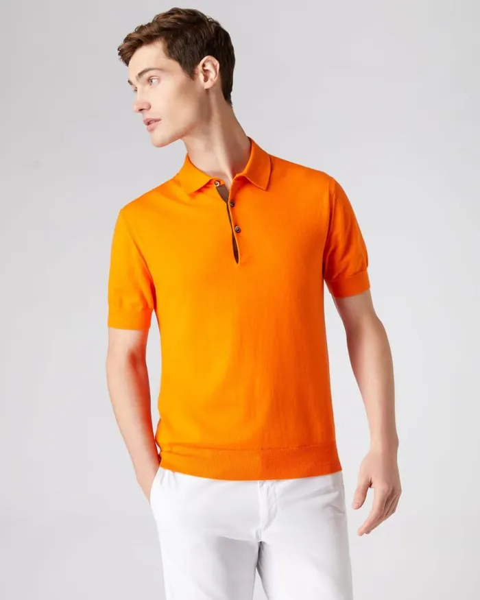 NPeal Polos and Tshirts Men Short Sleeve Cotton Cashmere Polo T Shirt Tangerine Orange