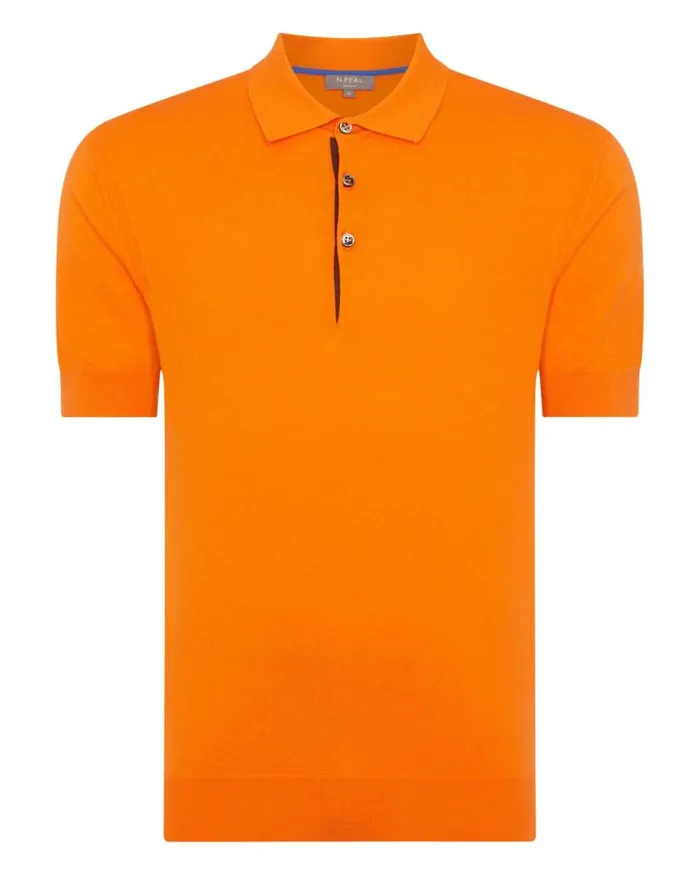 NPeal Polos and Tshirts Men Short Sleeve Cotton Cashmere Polo T Shirt Tangerine Orange