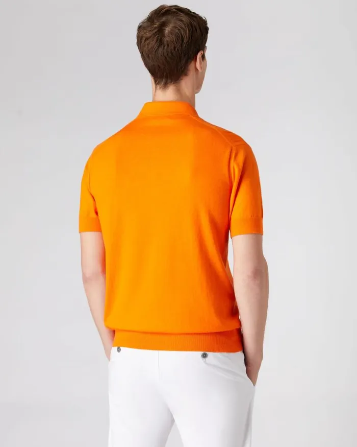 NPeal Polos and Tshirts Men Short Sleeve Cotton Cashmere Polo T Shirt Tangerine Orange