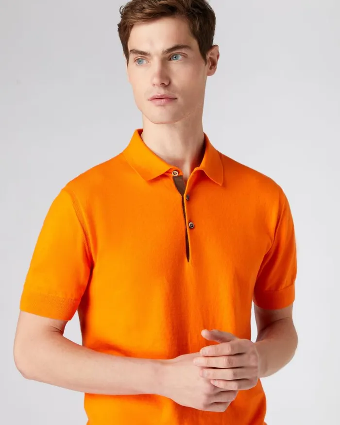 NPeal Polos and Tshirts Men Short Sleeve Cotton Cashmere Polo T Shirt Tangerine Orange