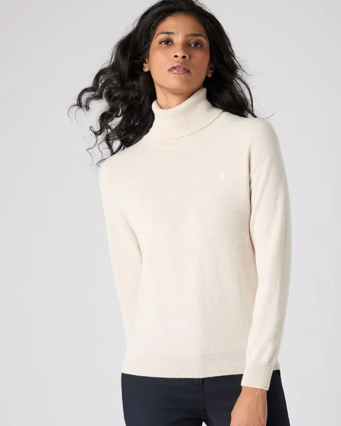 NPeal Roll Necks Women The Jockey Club Roll Neck Cashmere Jumper Ecru White