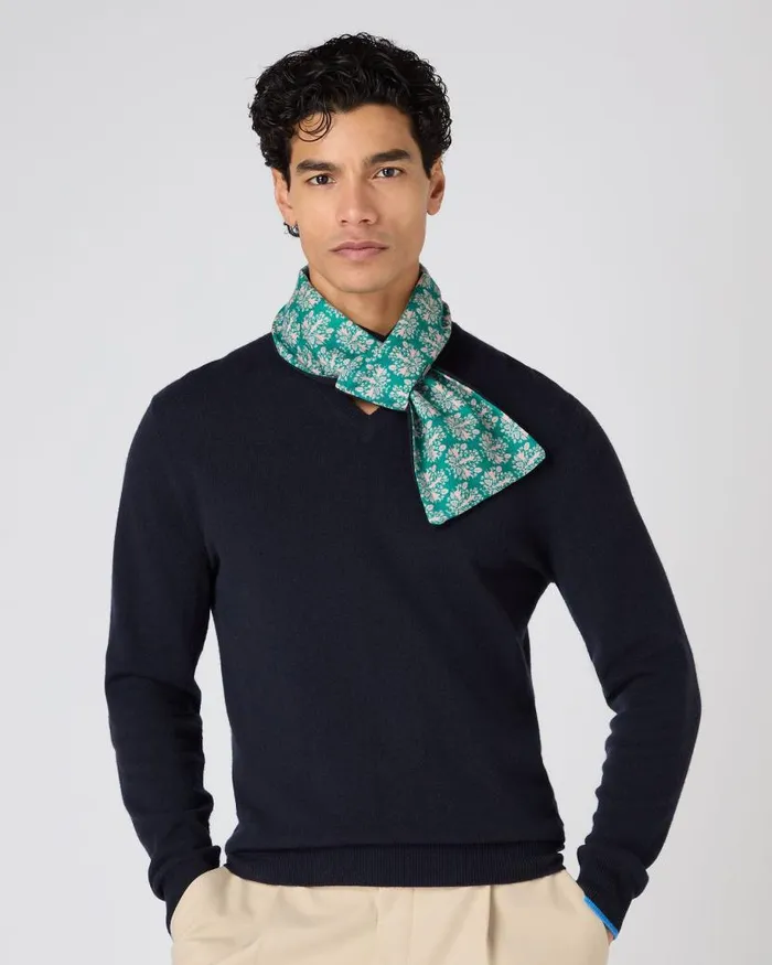 NPeal Scarves Men The Jockey Club Print Cashmere Scarf Navy Blue