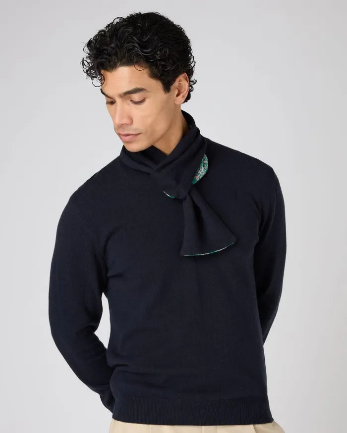 NPeal Scarves Men The Jockey Club Print Cashmere Scarf Navy Blue