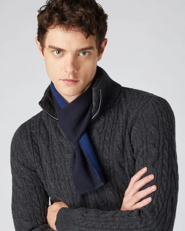 NPeal Scarves Men Two Tone Small Cashmere Scarf Navy Blue