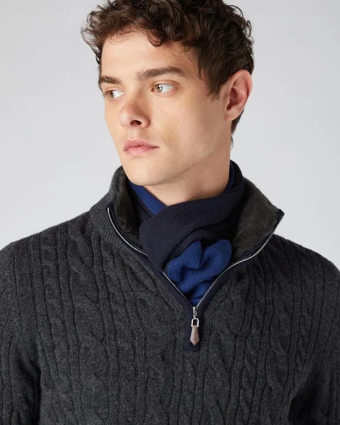 NPeal Scarves Men Two Tone Small Cashmere Scarf Navy Blue