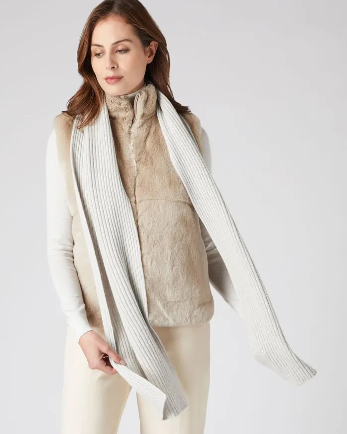 NPeal Scarves MenWomen Unisex Short Ribbed Cashmere Scarf Pebble Grey