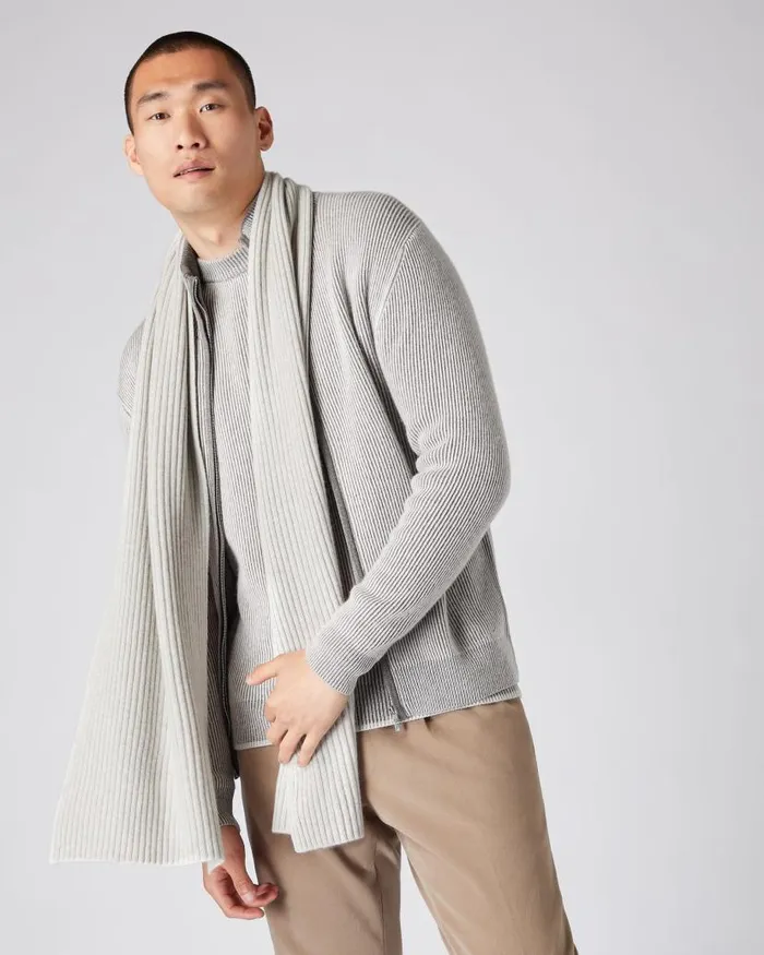 NPeal Scarves MenWomen Unisex Short Ribbed Cashmere Scarf Pebble Grey