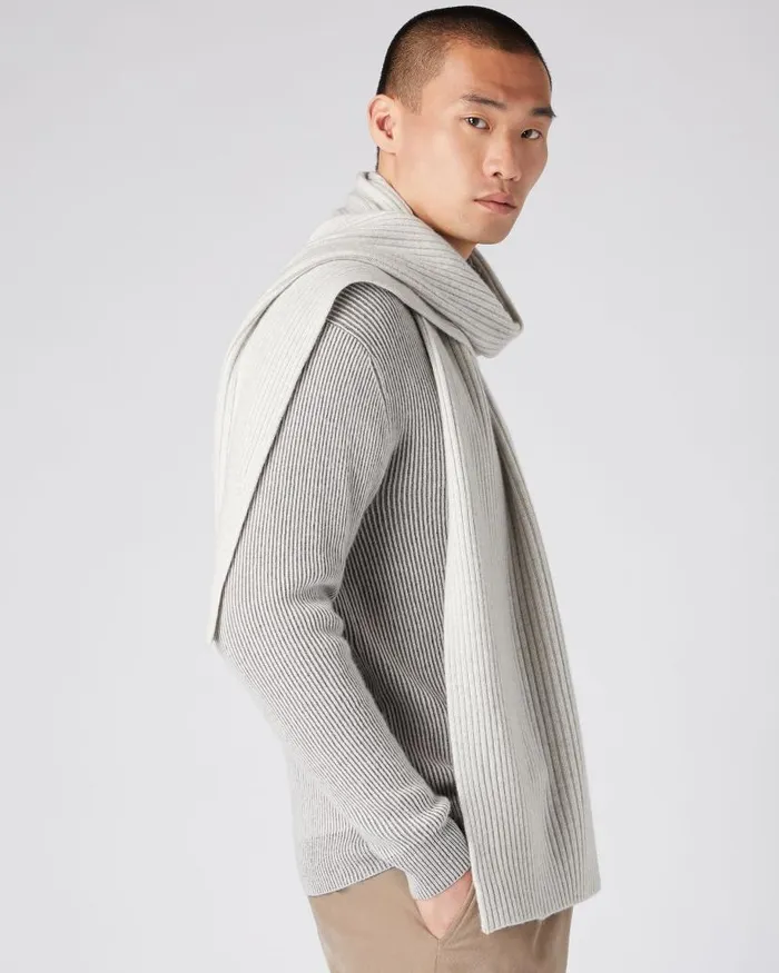 NPeal Scarves MenWomen Unisex Short Ribbed Cashmere Scarf Pebble Grey