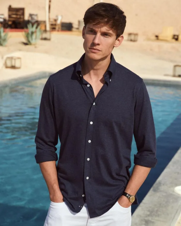 NPeal Shirts Men Button Down Collar Shirt Navy Blue