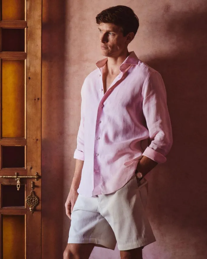 NPeal Shirts Men Cannes Linen Shirt Pink