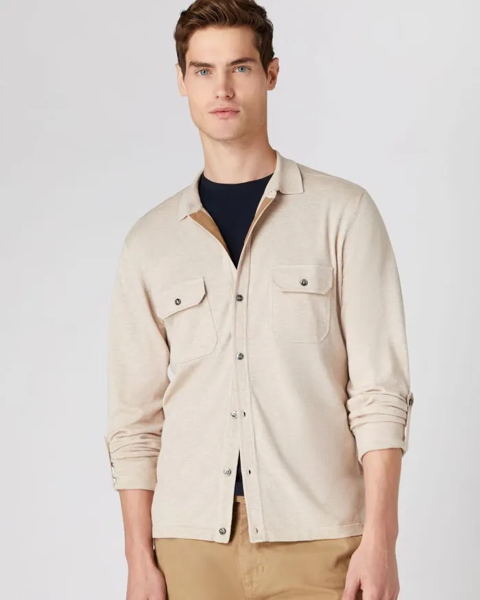 NPeal Shirts Men Double Pocket Cotton Cashmere Shirt Sandstone Brown