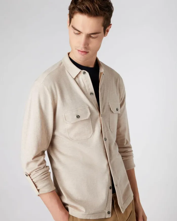 NPeal Shirts Men Double Pocket Cotton Cashmere Shirt Sandstone Brown