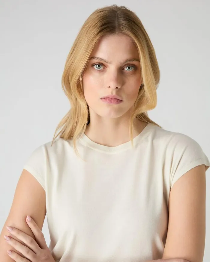NPeal Tops and Tshirts Women Cotton Cashmere Silk Top New Ivory White