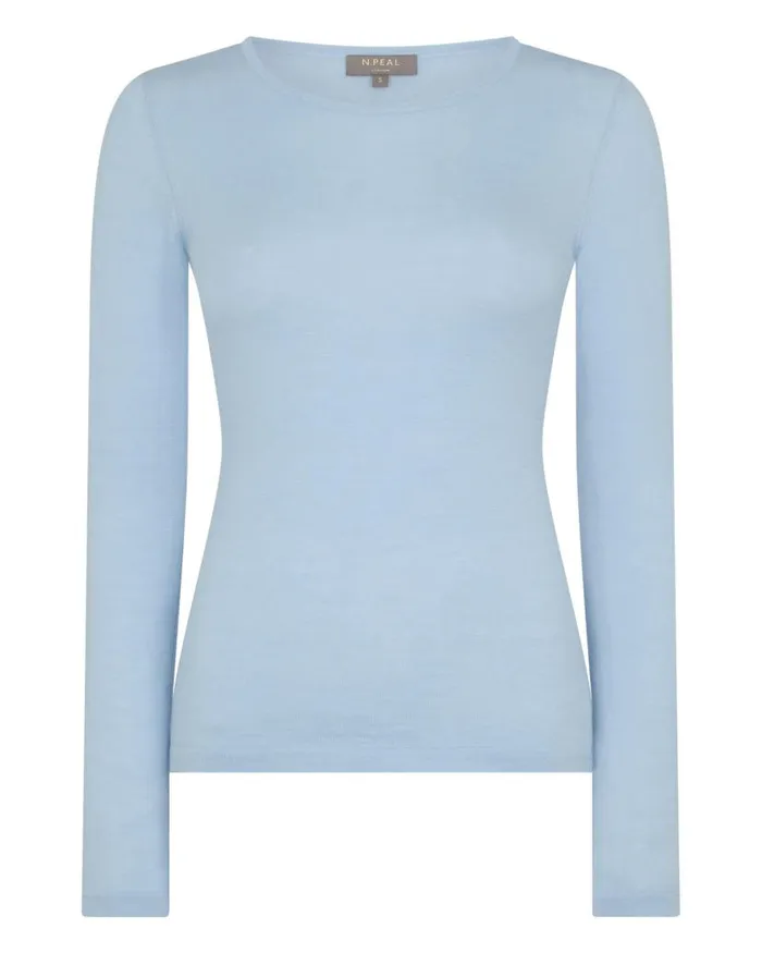 NPeal Tops and Tshirts Women Eden Superfine Cashmere Round Neck Top Pale Blue