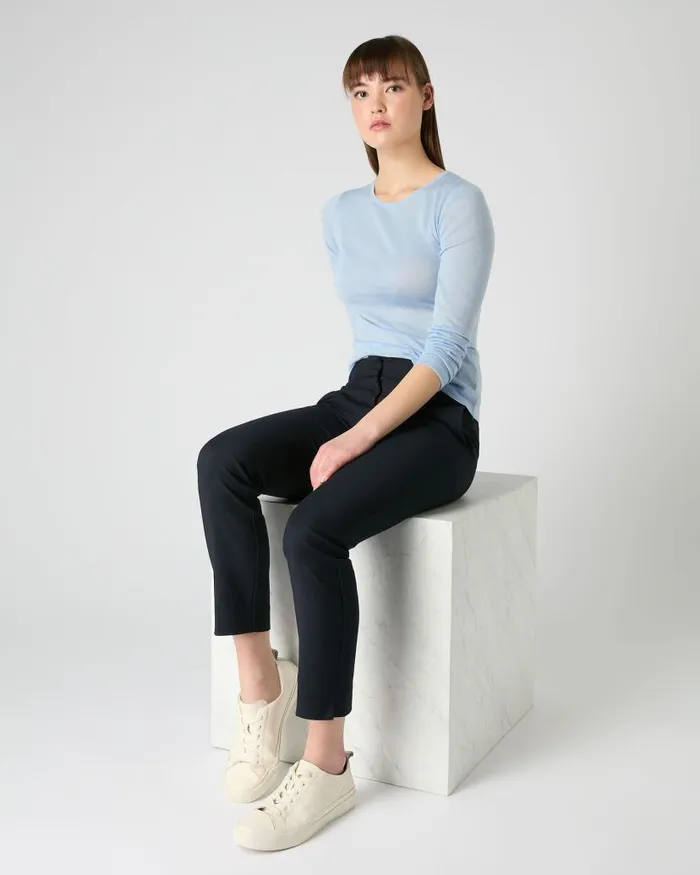NPeal Tops and Tshirts Women Eden Superfine Cashmere Round Neck Top Pale Blue