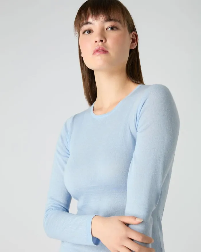 NPeal Tops and Tshirts Women Eden Superfine Cashmere Round Neck Top Pale Blue