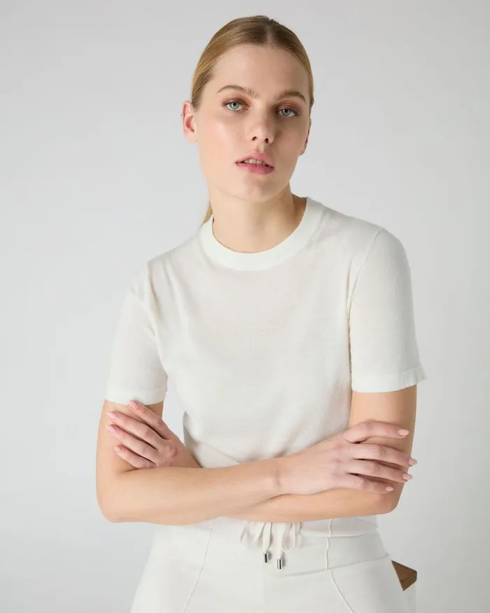 NPeal Tops and Tshirts Women Isla Superfine Cashmere TShirt New Ivory White