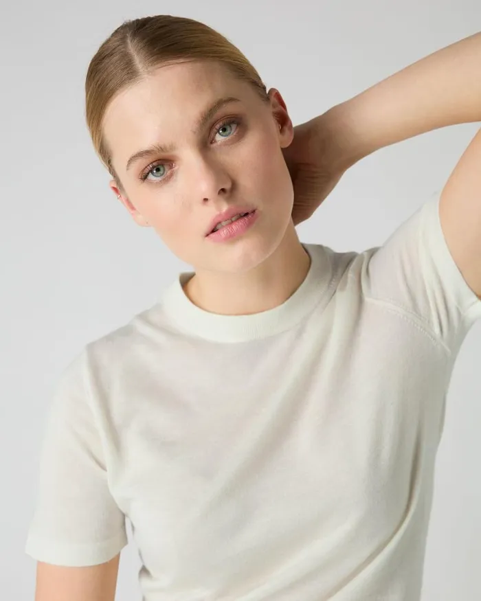 NPeal Tops and Tshirts Women Isla Superfine Cashmere TShirt New Ivory White