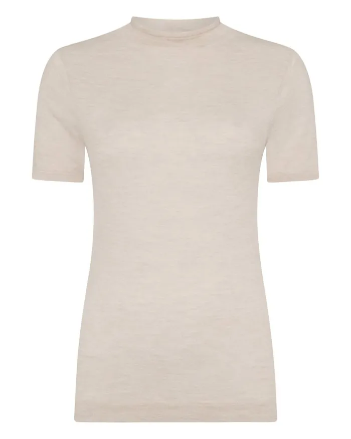 NPeal Tops and Tshirts Women Rosie Superfine Cashmere Mock Neck TShirt Sandstone Brown