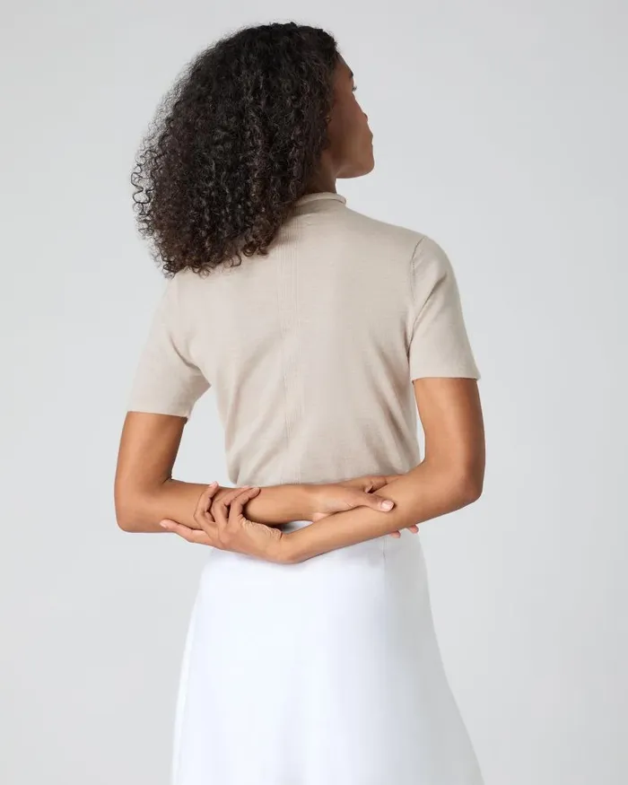 NPeal Tops and Tshirts Women Rosie Superfine Cashmere Mock Neck TShirt Sandstone Brown
