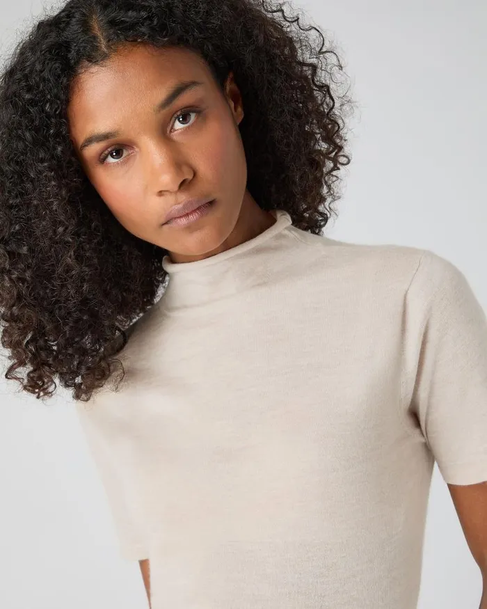 NPeal Tops and Tshirts Women Rosie Superfine Cashmere Mock Neck TShirt Sandstone Brown