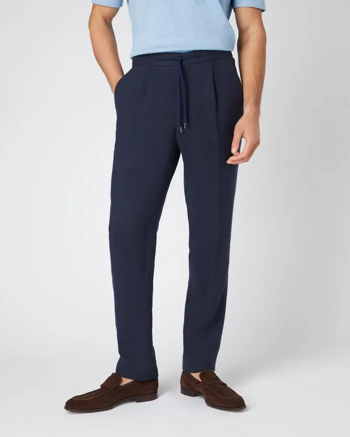 NPeal Trousers Men Sorrento Linen Drawstring Trouser Navy Blue