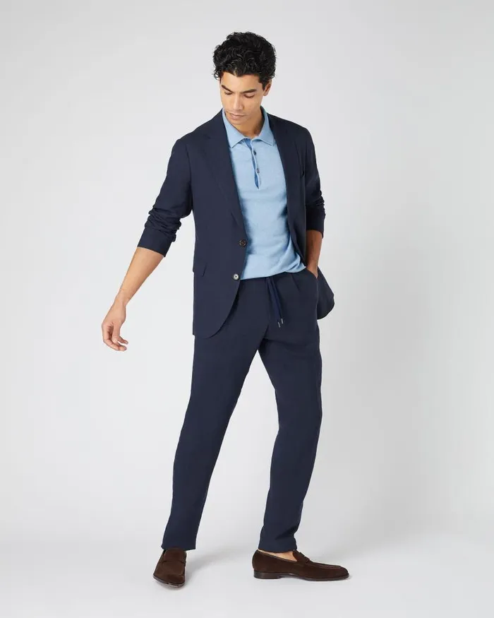 NPeal Trousers Men Sorrento Linen Drawstring Trouser Navy Blue