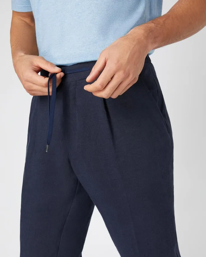 NPeal Trousers Men Sorrento Linen Drawstring Trouser Navy Blue