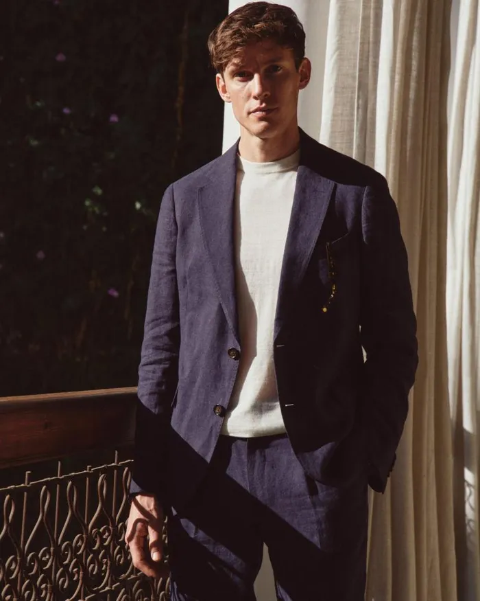 NPeal Trousers Men Sorrento Linen Drawstring Trouser Navy Blue
