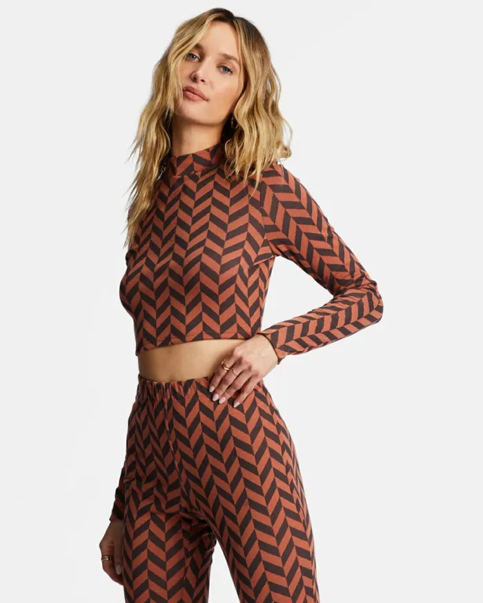 New Heights Long Sleeve Mock Neck Top Brick Women Billabong Tops