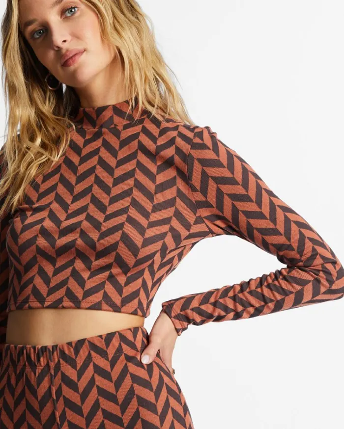 New Heights Long Sleeve Mock Neck Top Brick Women Billabong Tops