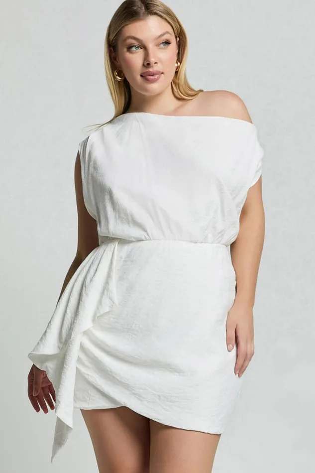 Niana Mini Dress 8211 Drape One Shoulder Dress In White Women Showpo Curve Clothes