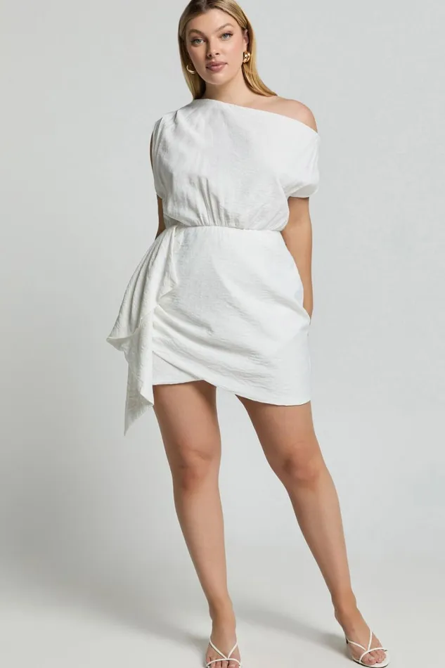 Niana Mini Dress 8211 Drape One Shoulder Dress In White Women Showpo Curve Clothes