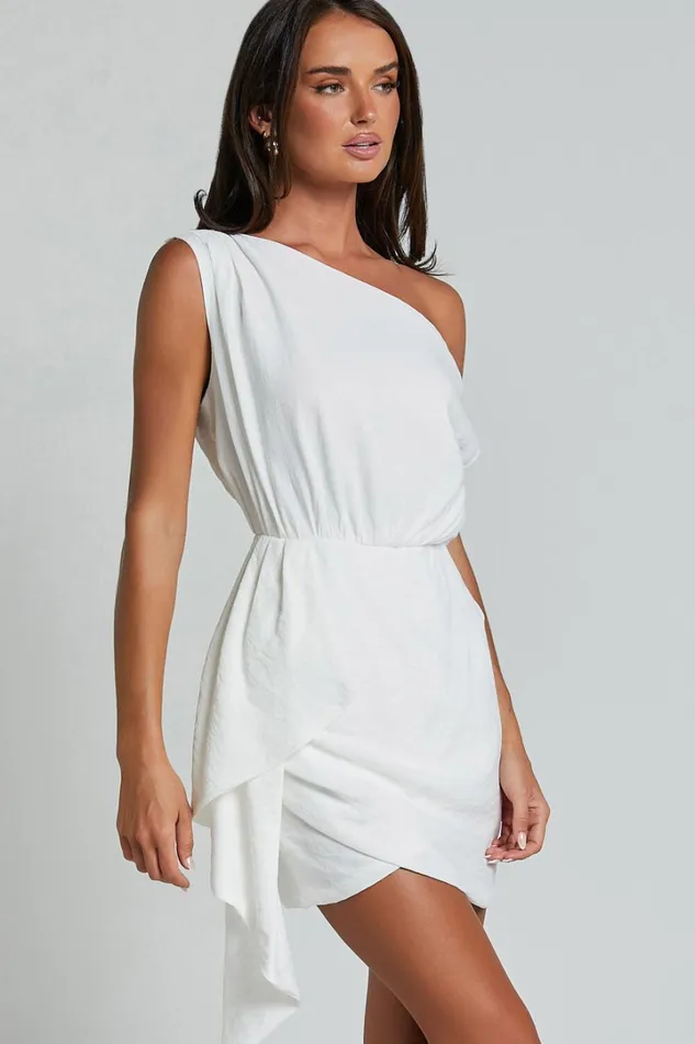 Niana Mini Dress 8211 Drape One Shoulder Dress In White Women Showpo Curve Clothes