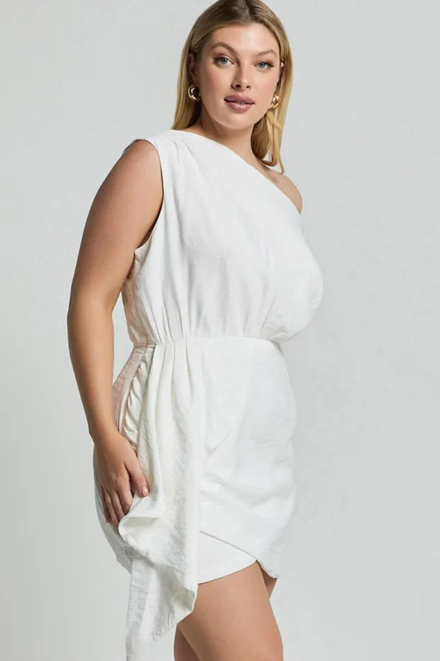 Niana Mini Dress 8211 Drape One Shoulder Dress In White Women Showpo Curve Clothes